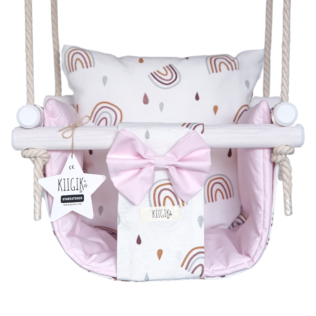 Pink and best sale white baby swing